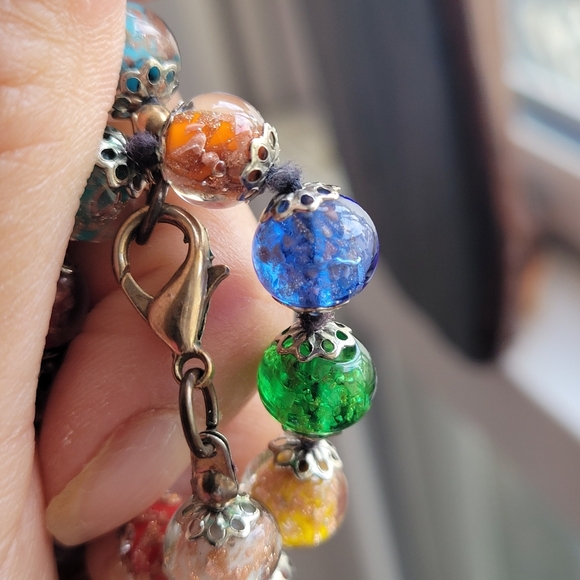Vintage Murano Glass Multicolor Beaded Necklace Copper-Tone Lobster Clasp - Picture 7 of 9